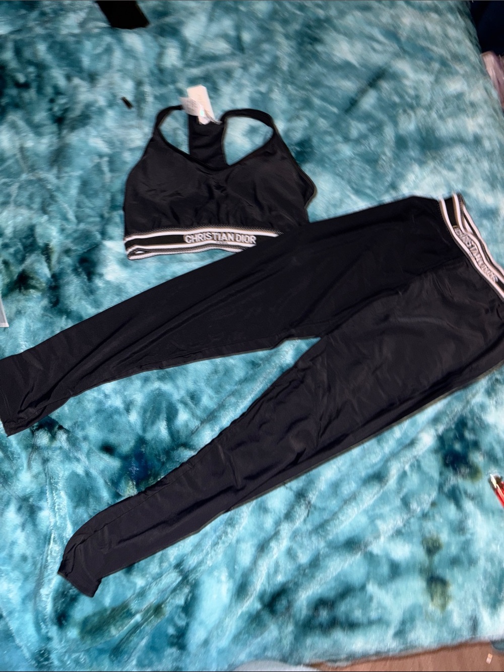 Dior Black Branded Sports Bra and Leggings Set